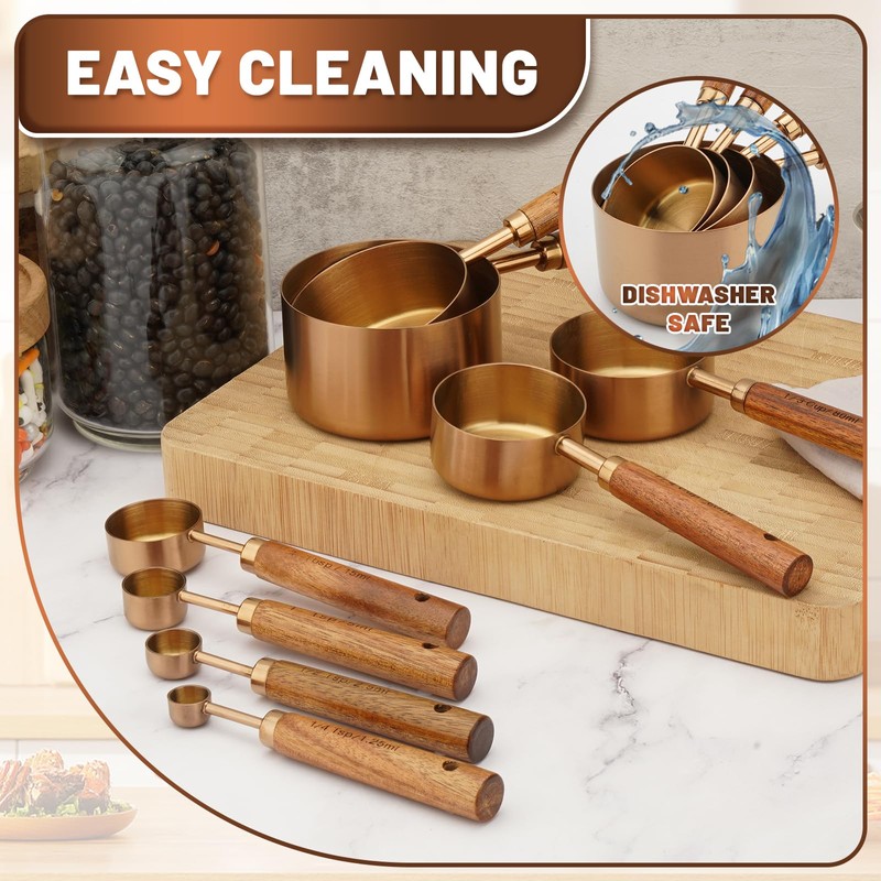 AGIgear Premium Measuring Cups and Spoons Set with Wood Handle