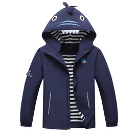 MGEOY Boys Rain Jacket Lightweight Waterproof Hooded Lined Cotton Raincoat Windbreaker for Toddler Kids Navy 5/6
