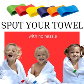 Gearu Towel Keep Clip Tags - 6 Pieces Reusable Color Coded Towel Clips & Markers for Easy Identification, Durable, Strong Grip Plastic Labels, for Gym, Beach, or Travel, with Mesh Storage Bag, 1 Pack