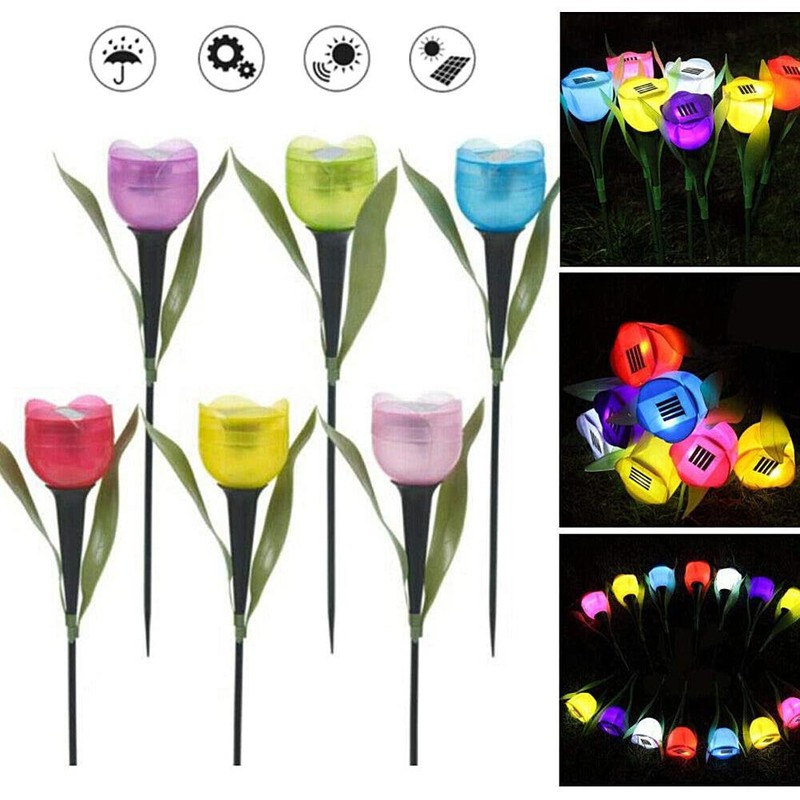 6 Pcs Outdoor Solar LED Light Garden Solar Tulip Flower
