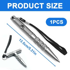 NHPY 1 Piece Multifunctional Key Ring, Tactical Pen, Extra Grip Surface, 13 cm for Large Hands, Key Fob 2 Ways to Use, Emergency Hammer (Silver, B)