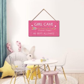 YuplaN Girl Cave Sign Wooden Plaque Hanging Bedroom Decorations Kids Room Wall Decor No Boys Allowed Sign Gift Cute Unique 5 X 10 Inches