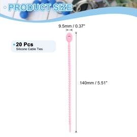uxcell 20Pcs 6" Silicone Cable Ties, Reusable Zip Ties Strips Twist Tie, Cable Cord Wraps Management Organizer for Home Office Kitchen Food Bag, Pink