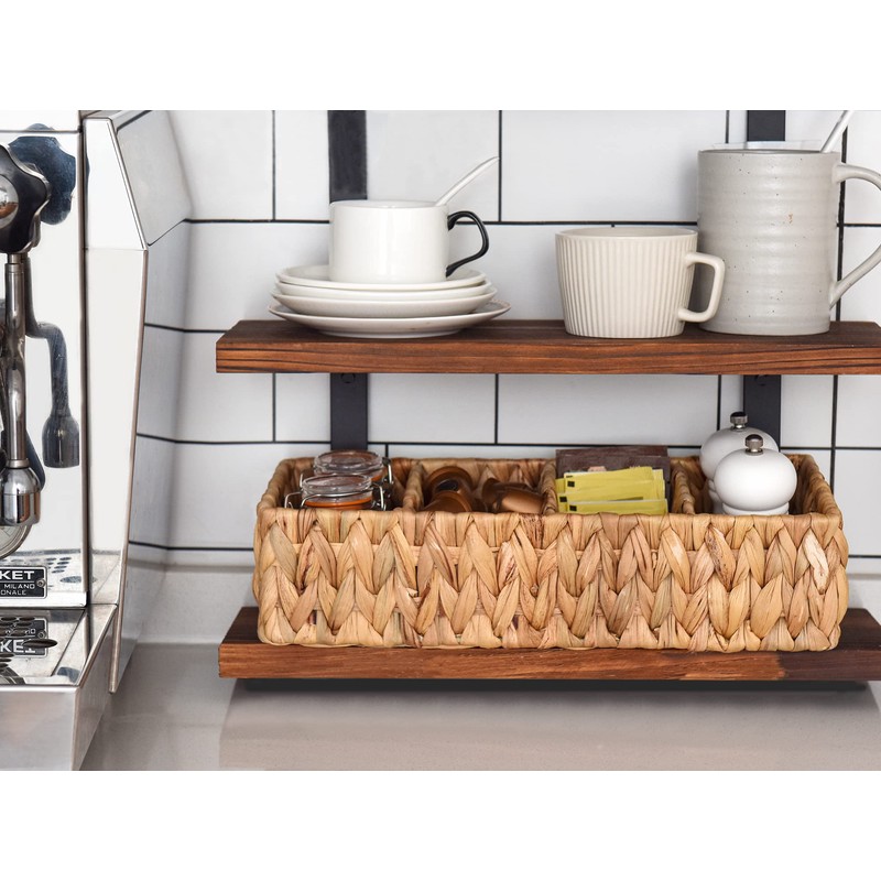 StorageWorks Small Wicker Basket for Organizing with 4-Section, Natural Water