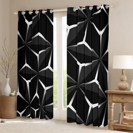 Feelyou Cortinas de rodar de abeja de neón, con temática geométrica para adolescentes y niños, cortinas de ventana para adultos, decoración de recámara con estampado 3D, gris y negro, para sala de