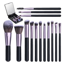 Juego de brochas para mujer  14 brochas  Juego de brochas de maquillaje de viaje  Kit de brochas de maquillaje portátil pequeño, con espejo LED y...  