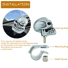 Temzzer Skull Steering Wheel Spinner Knob Heavy Car Spinner Suicide Grip Assist Handle for Most Manual Automotive Transmission Vehicles (Silver)