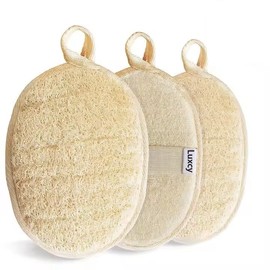 Luxcy Natural Loofah Exfoliating Body Scrubber, Dual-Sided Shower Loofah Sponge, Bath Shower Loofah Spong for Men and Women, Face and Body Bath Scrubber- 3 Count (1 Pack)