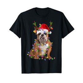 Funny English Bulldog Dog Tree Christmas Lights Xmas Pajama T-Shirt