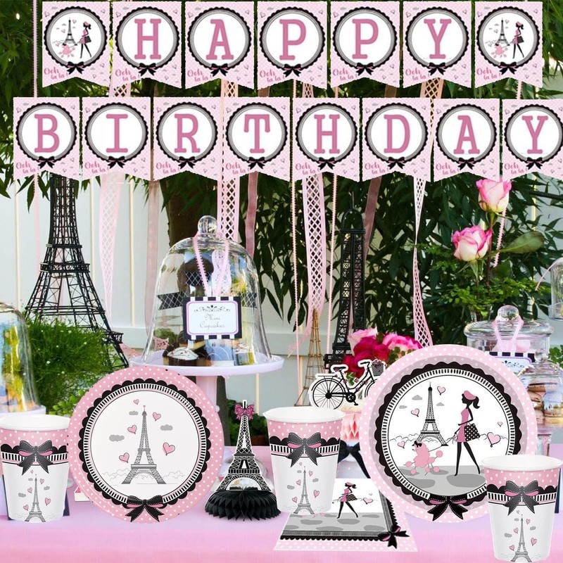 Paris Party Decorations Eiffel Tower Pink Tableware Set Paris Plates