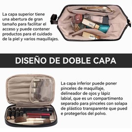 Neceser Doble De Gran Capacidad, Cuero PU Impermeable, Portátil Con Asa Y Cremallera, Organizador Multifuncional De Artículos De Aseo Para Mujeres Y Niñas (Negro-A)
