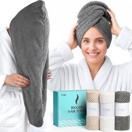 YFONG - Paquete de 3 toallas grandes de microfibra para el cabello, 76.2 x 25.4 cm, antiencrespamiento, secado rápido, para mujeres, cabello largo, rizado y grueso, turbante de cabello súper