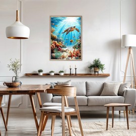 AIRDEA Diamond Art Paintings Kits for Adults,12x16 Inch DIY Gem Art Kits,5D Diamond Painting Set for Beginner (Blue Orange Beige)