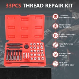 33PCS Glow Plug Thread Repair Kit, Thread Repair Tool Cylinder Head Metric Thread Restorer Kit Tap Insert Driver Guide Pin Thread Insert Tool Set Rethreading Kit Tool for 8mm/10mm/12mm Glow Plugs