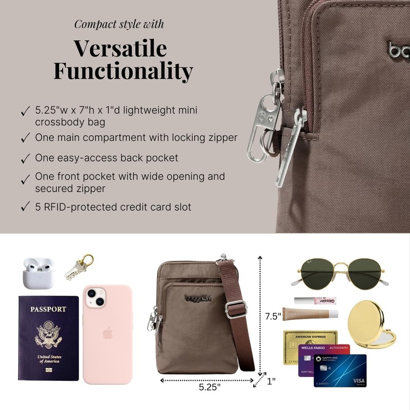 Baggallini Damen Theft Activity Crossbody Bag Securtex Anti-Diebstahl-Umhängetasche, Portobello