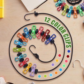 Walquicks 2 Pcs Retractable Portable Travel Clothesline, Non-Slip Retractable Adjustable Color Clothesline Line with 12 Clothes Clips, for Indoor Laundry Drying line, Outdoor Camping Accessories