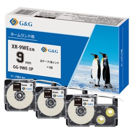 G&G XR-9WE XR-9WE Casio Nameland Black Letters on White Background GG-9WE-3P Set of 3 (8 m) Length 0.4 inch (9 mm) Compatible with KL-TF7 KL-YK50 KL-SY4 KL-P40