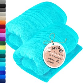 Lashuma Cotton Hand Towels 70 x 140 cm, London Large Bath Towels, Set of 2, Turquoise - Lagoons