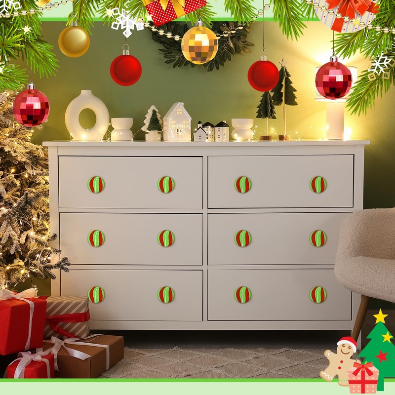 12 Pcs Christmas Knobs Covers for Cabinet Red and Green
