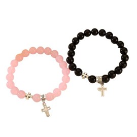 Fuqimanman2020 Beaded Cross Bracelet Natural Stone Stretch Bracelet Suitable for Christian Gifts Birthday Gifts for Women and Men