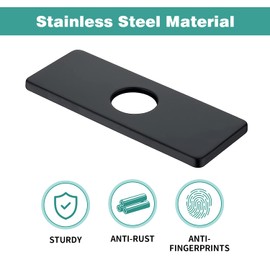 GZJoSum 6 Inch Sink Hole Cover Deck Plate, Faucet Hole Cover Plate for 1-3 Hole Bathroom Mixer Tap, Rectangle Stainless Steel Kitchen Escutcheon Plate (Matte Black)(2PCS)