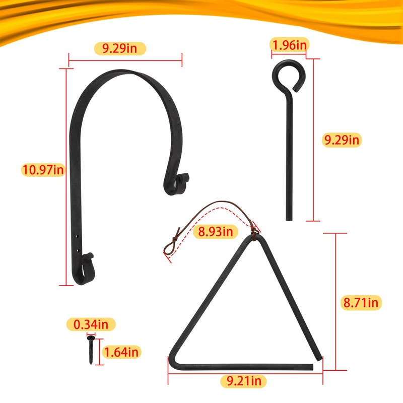 Wrought Iron 9'' Triangle Dinner Bell with Hanger & Call