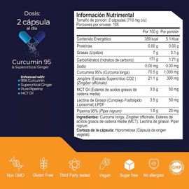 Curcumina 95 + Supercritical Ginger | 200 Cápsulas (1420mg por porción) | Cúrcuma, Jengibre, Piperina y MCT Oil | Eternal Nutrition | Ingredientes Naturales Premium de USA