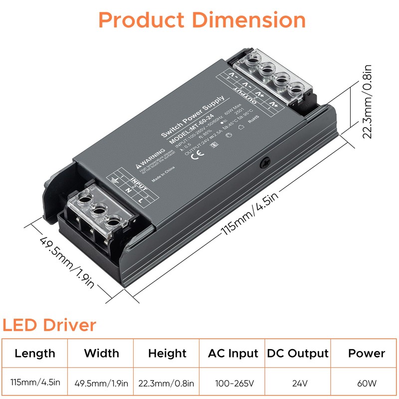 Karyoosi 24V 60W LED Driver, LED Power Supply 2.5A, AC