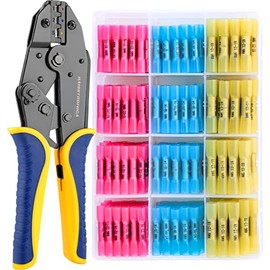 haisstronica Crimping Tool for Heat Shrink Connectors HS-8327 with 200PCS Marine Grade Heat Shrink Butt Connectors of Tinned Red Copper AWG 20-10