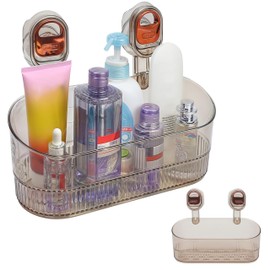 No-drill Bathroom Suction Storage Box, Large Capacity Rack Basket for Kitchen, Adhesive Wall Heavy Duty Strong Load-Bearing Organizer Shelves Clear Cup Shower Caddy Hanging Shelf, Gold Glacier Pattern