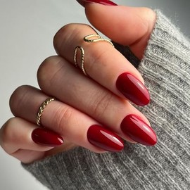 SXVME Uñas Postizas Rojo Vino, Uñas Postizas Cortas Ovaladas Redondas Rojo Cereza, Uñas Postizas Cortas Almendradas De Invierno, Uñas Postizas Acrílic