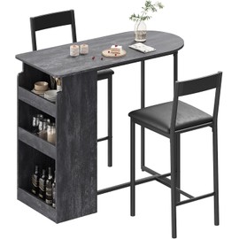 GAOMON Bar Table and Chairs Set of 2, Grey Pub Table Set for Cozy Dining Nook with Storage Shelves,Perfect for Small Spaces