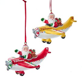 Kurt Adler 3.7 Inch Resin Santa in Airplane Ornaments, Set of 2