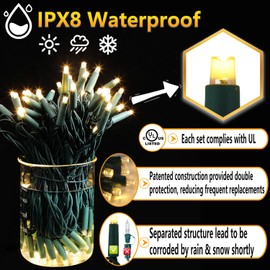 broulove Christmas Lights Outdoor 50 Count, 25 ft Christmas Lights Outdoor Indoor, Commercial Grade, Heavy Duty Green Wire, Warm White Light, 6 inches Spacing