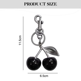 FloralGrace 1 Piece Versatile Cherry Key Ring and Bag Charm for Women, Aesthetic Cherry Bag Charm, Fashion Accessory for Car Keys or Handbag (Black), multicoloured