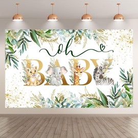 Luminora 72 x 43 inches Oh Baby Safari Jungle Background Wildlife Green Leaves Background Birthday Gender Neutral Baby Shower Party Decorations Banner Photo Props