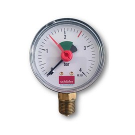 Schläfer 0930163 Hydraulic Pressure Gauge Vertical Radial Connection 1/4 Inch Scale 0-4 Bar 63 mm for Thermal Systems Air Water Hydraulic Pressure Indicator