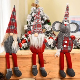 LONTG Christmas Doll Ornament Christmas Sitting Decoration Cute Long Leg Santa Snowman Elk Mouse Plush Doll Xmas Ornament for Christmas Tree Pendant Holiday Party Home Table Indoor Ornament Xmas Gift