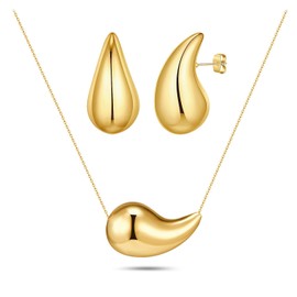 Set de Joyería para Mujer, Aretes de Gota de Agua y Collar Colgante de Lágrima de Oro de 14k Hipoalergénico, Accesorios Ideales Regalos para Mujer Cumpleaños y Regalos para Mamá esposa, novias