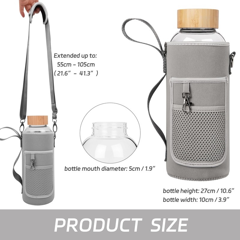 Ferexer 48 oz Sports Borosilicate Glass Water Bottle with Bamboo