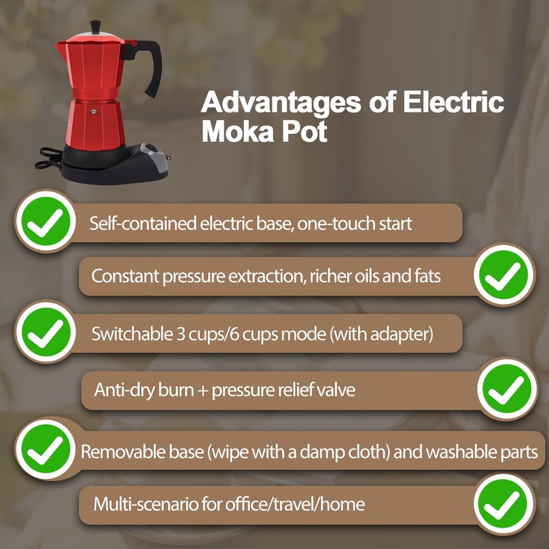 Aluminum Electric Moka Pot 5-6 Cup 270ml Express Coffee Maker