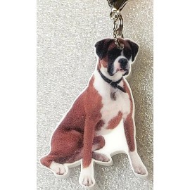 Boxer Dog Sitting Flat Acrylic Bag Purse Charm Dangle Zipper Pull Jewelry
