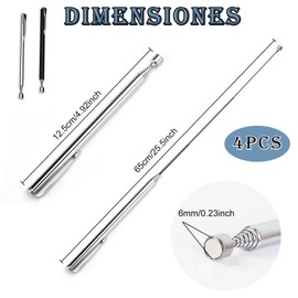 4pcs Telescopic Magnetic Pickup Tool, Telescopic Magnet, Magnetic Pickup Tool, Magnetic Sticks for Crafts, Carpentry and Tradesmen, Black and Silver, Extending to 65cm