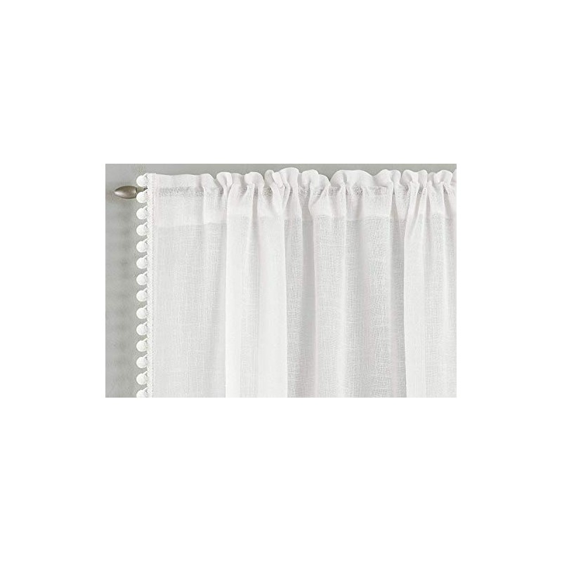 Tyrone Textiles Ltd Tahiti White Pom Pom Trim Linen Look