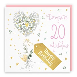 Hunts England - 20th Daughter Contemporary Hearts Birthday Card - Luxury Gold Foil - Milo's Gallery - Age 20 Champagne, Hearts Pretty Birthday Card For Daughter - Age Twenty - Fabulous Pink Envelope