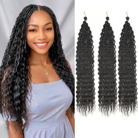 Mscat Ocean Wave Crochet Hair 14 Inch 3 Packs Deep Wave Curly Braiding Hair Extensions Synthetic Curly Crochet Hair For Women #1B