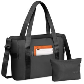 SKCOYH Large Tote Bags for Women with Zipper, Waterproof Work Bag with 15.6-Inch Compartment, Ideal for Nurse, Teacher, Travel, Gym, Beach, Yoga, School with Adjustable Strap (Black)