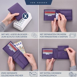 VON HEESEN Men's Leather Wallet with RFID Protection - Genuine Leather Wallet for Men - Women's Wallet, Violet, Landscape Medium (Bifold)