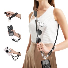 HLOMOM 3 in 1 Universal Phone Lanyard Crossbody with 2 Tabs, Adjustable Anti-Theft Phone Strap + Keychain + Wristlet, 360°Rotatable Cellphone Lanyard Durable 8mm Phone Strap for Women/Men Black