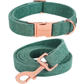 ARING PET Dog Collar and Leash, Cotton Green Dog Collar Set, Comfortable Dog Collar and Leash Set with Metal Buckle for Small Medium Large Dogs